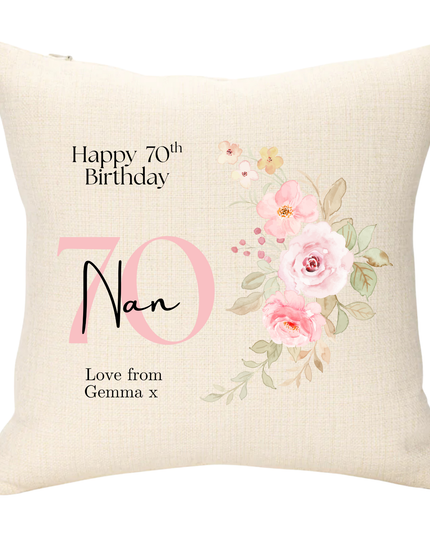 Nan 70th Birthday Personalised Cushion - Demo Design Gifts