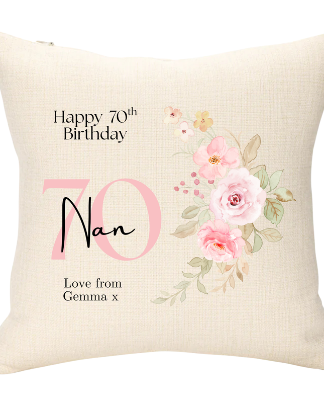 Nan 70th Birthday Personalised Cushion - Demo Design Gifts