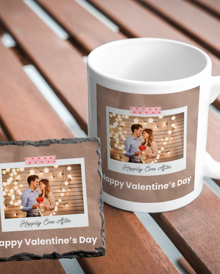 Valentines Day 11oz Mug and 9cm Rock Slate Coaster with 1 Image