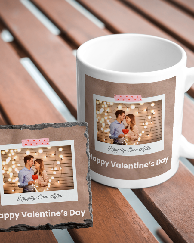 Valentines Day 11oz Mug and 9cm Rock Slate Coaster with 1 Image