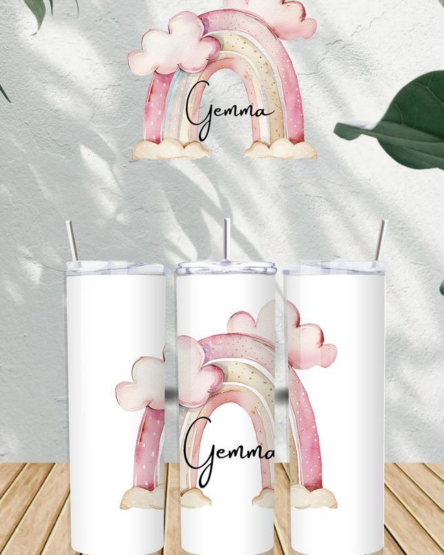 Personalised Pink Rainbow with Name 20oz Tumbler - Demo Design Gifts