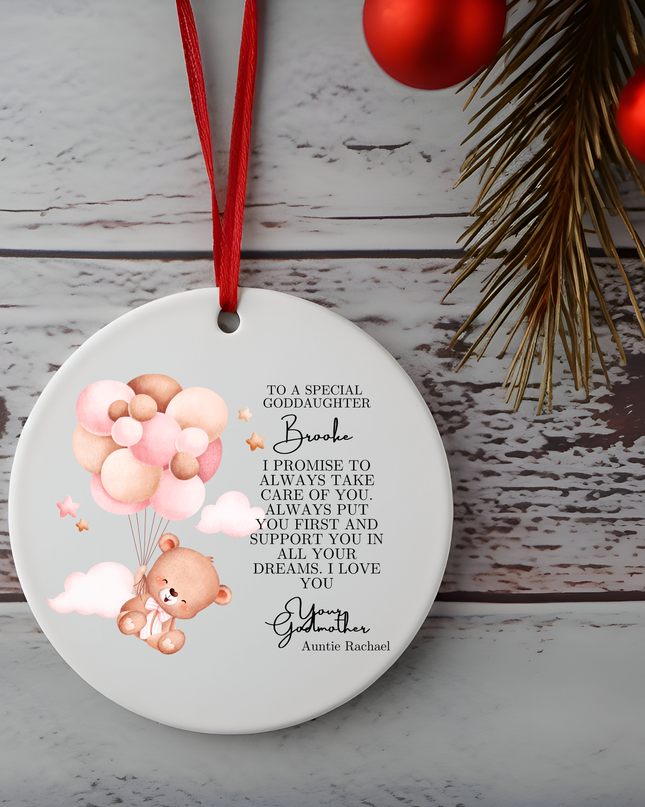 Godparent Girl Balloon Cloud Version Christening Ornament - Demo Design Gifts
