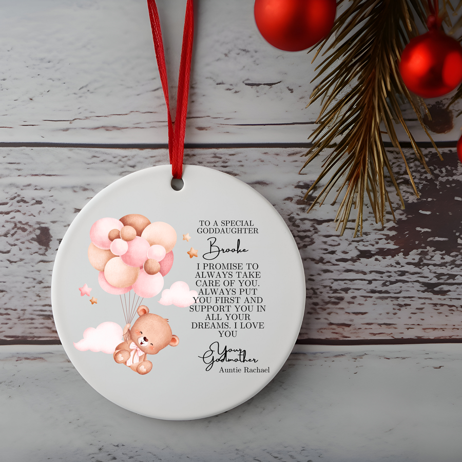 Godparent Girl Balloon Cloud Version Christening Ornament