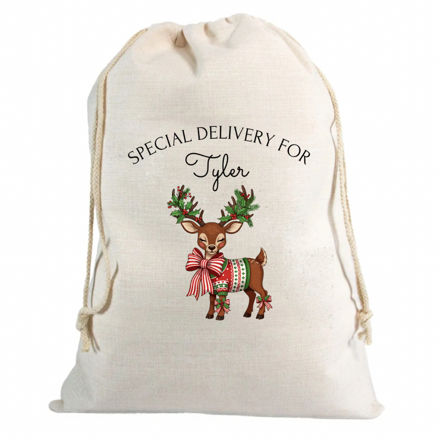 Christmas Sack Reindeer with Name