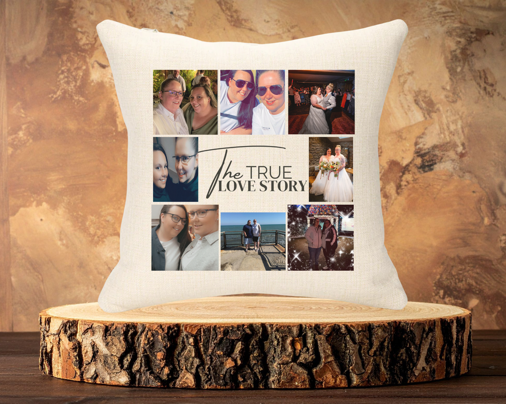 The True Love Story with 8 Images 40x40cm Linen Cushion