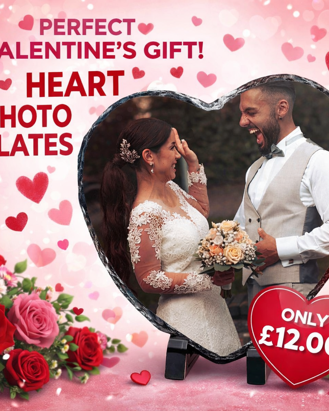 Valentines Day Heart Shaped Photo Slate 15x15cm