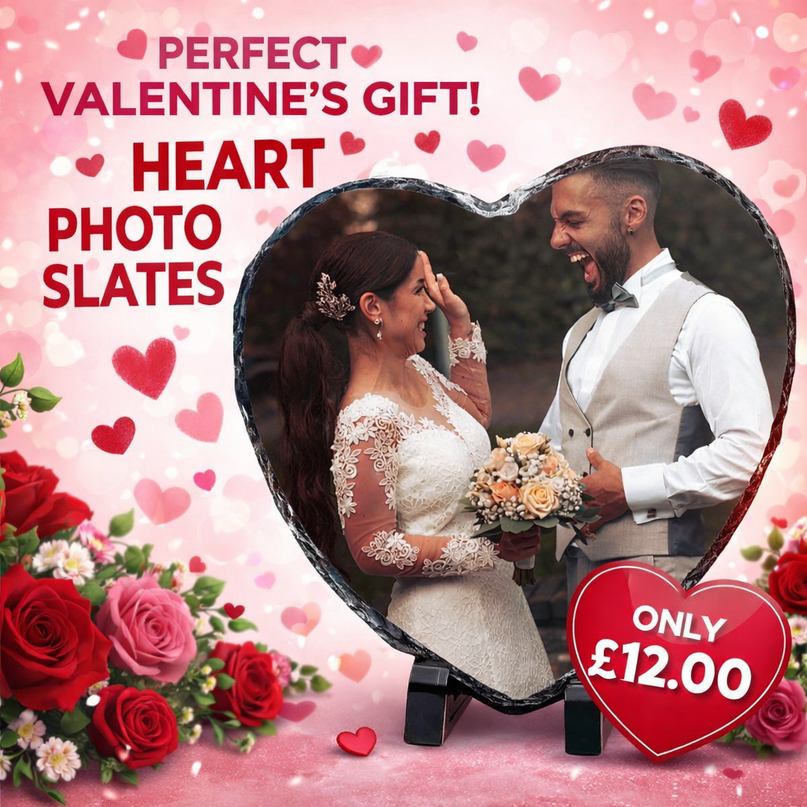 Valentines Day Heart Shaped Photo Slate 15x15cm