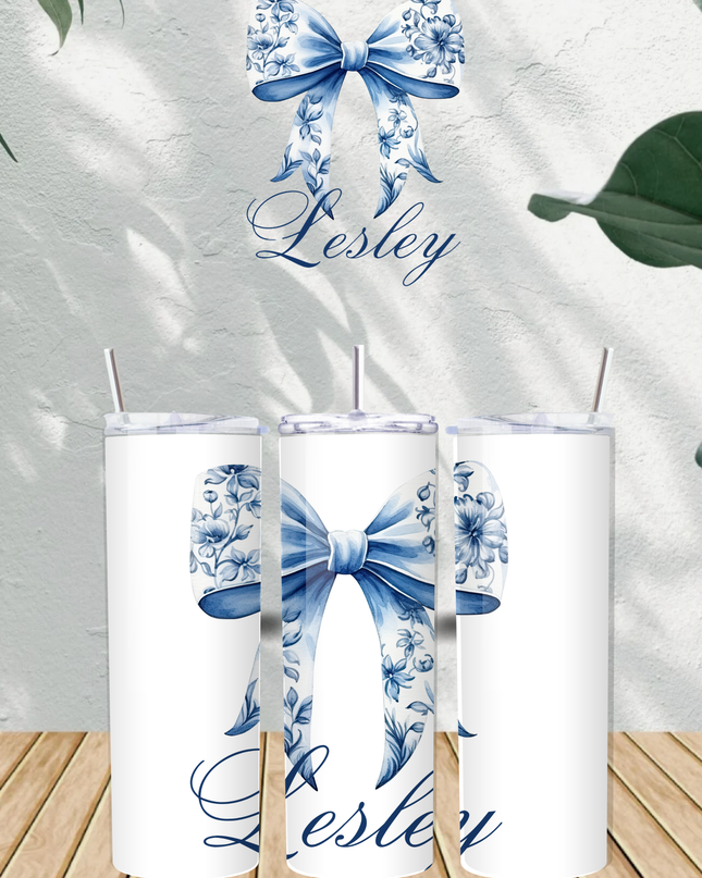 Personalised Blue Bow with Name 20oz Tumbler - Demo Design Gifts