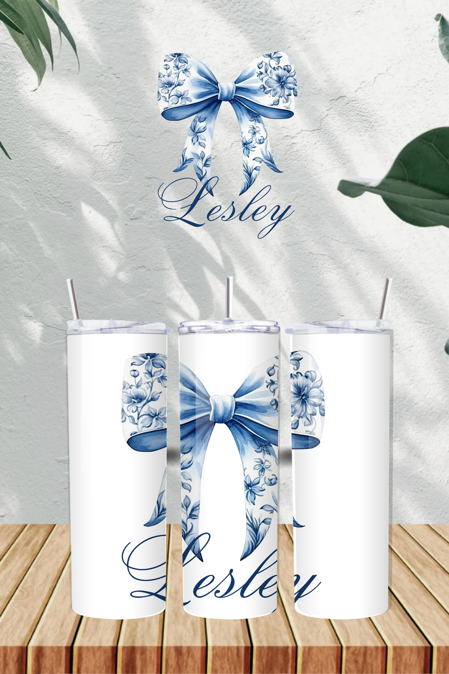 Personalised Blue Bow with Name 20oz Tumbler