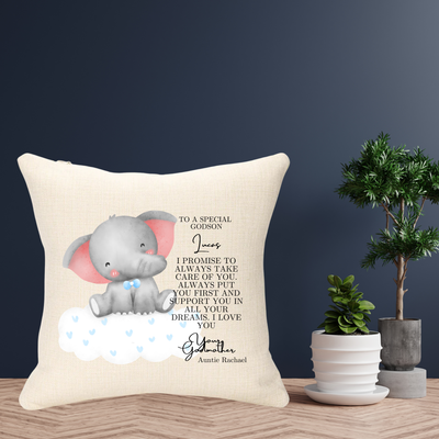 Godparent Elephant Christneing Personalised Cushion