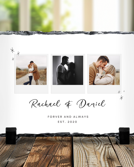 Happy Valentines Day, 3 Image Photo Slate with Names and EST. Date