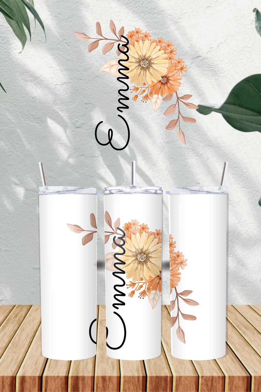 Personalised Name Side Flowers 20oz Tumbler