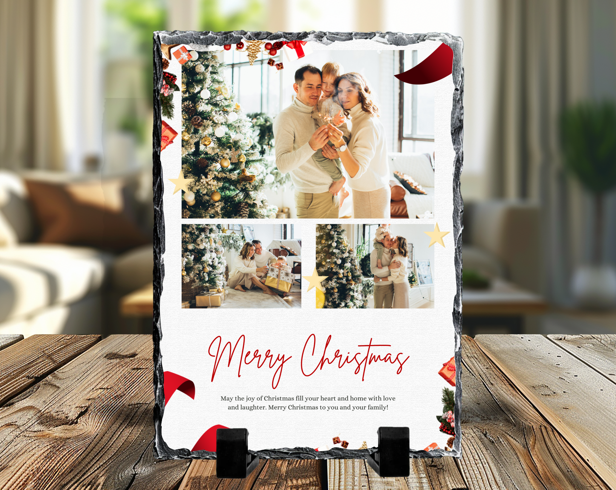 Merry Christmas 3 Image Rock Photo Slate, Christmas Gift