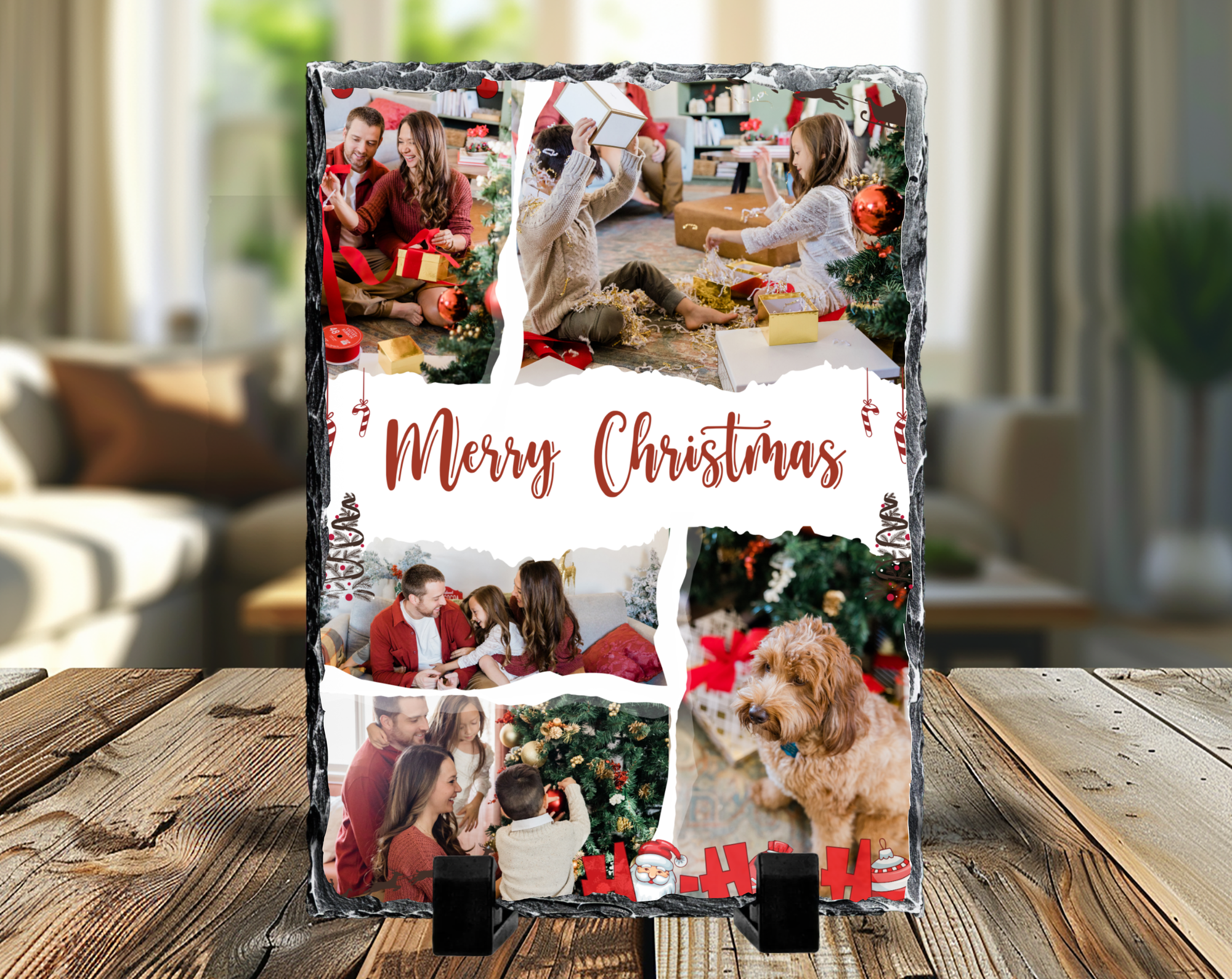 Merry Christmas 6 Image Rock Photo Slate, Christmas Gift