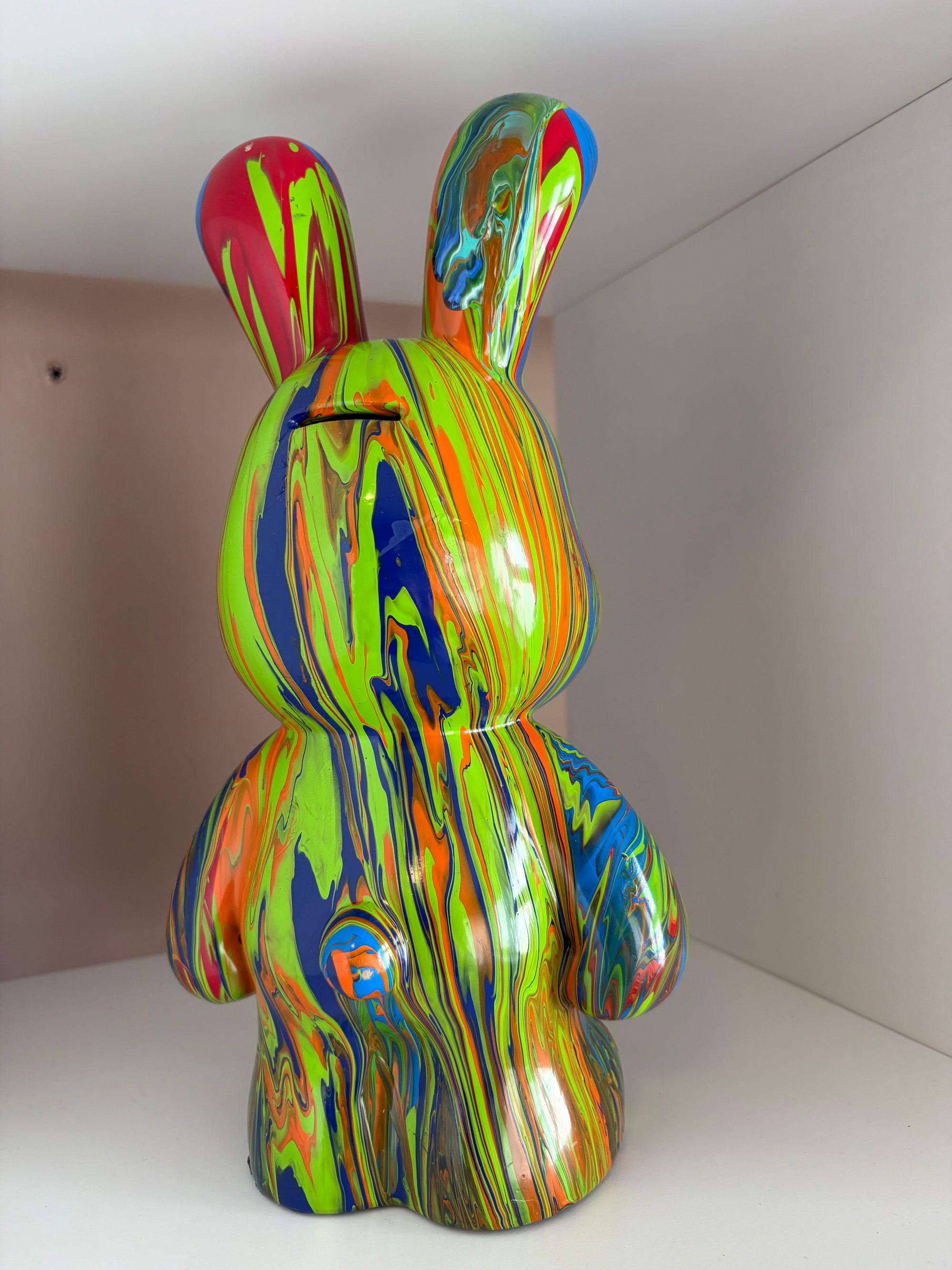 Bunny Rabbit Bear Money Box Acrylic Pouring Figure 33cm