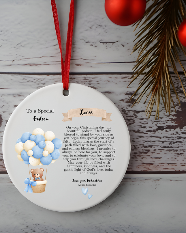 Godson Balloon Blue Version Christening Ornament - Demo Design Gifts