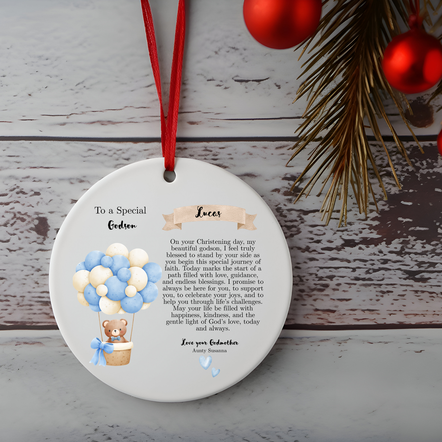 Godson Balloon Blue Version Christening Ornament