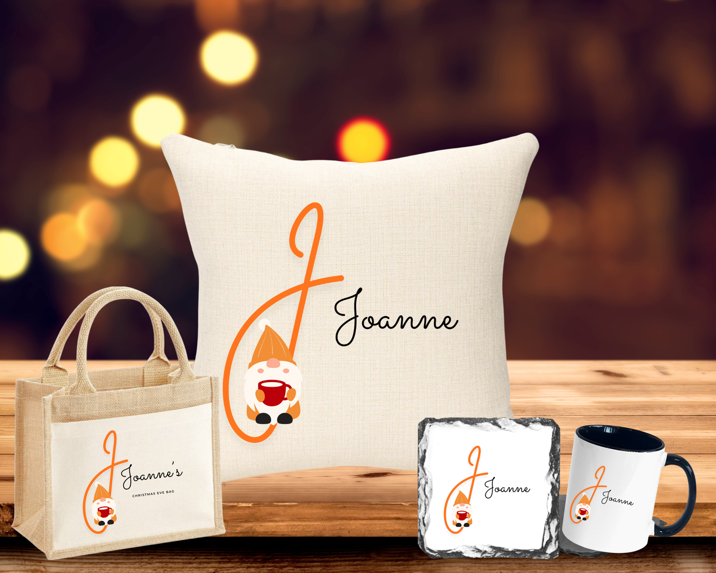 Orange Gnome Letter with Name Christmas Eve Bundle