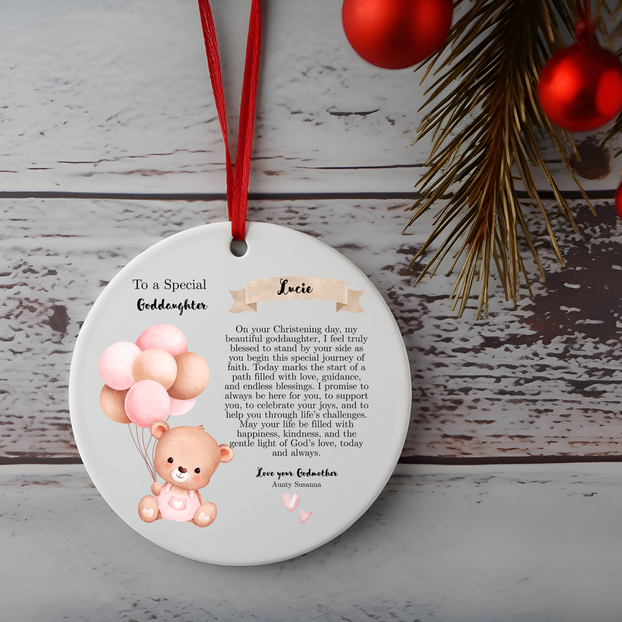 Godparent Girl Balloon Version Christening Ornament