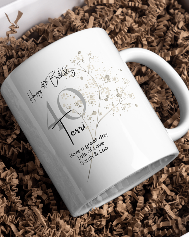 Happy Birthday 40th Grey Version Personalised Mug - Demo Design Gifts
