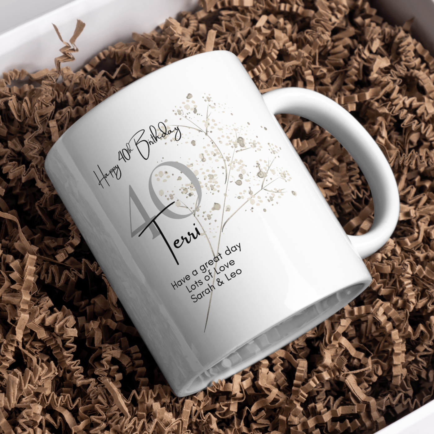 Happy Birthday 40th Grey Version Personalised Mug