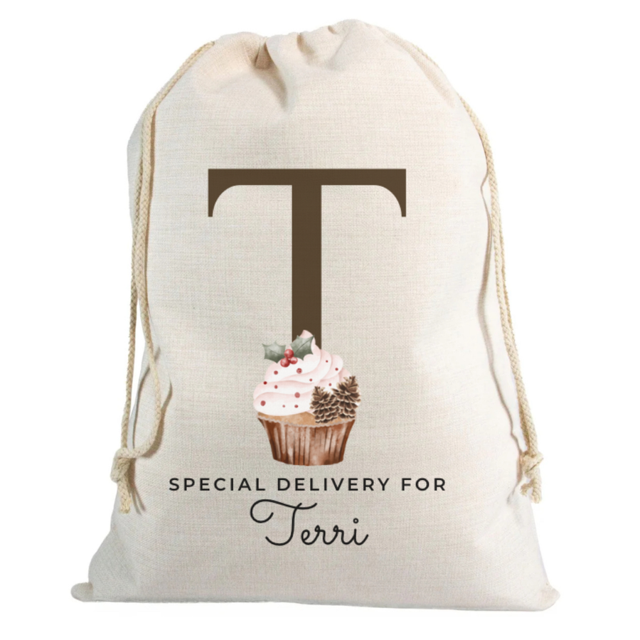 Christmas Sack Letter with Cupcake with Name