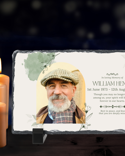 Personalised Memorial Photo Rock Slate 10x15cm | Grave Plaque | Waterproof Outdoor Memorial Gift | In Loving Memory - Demo Design Gifts