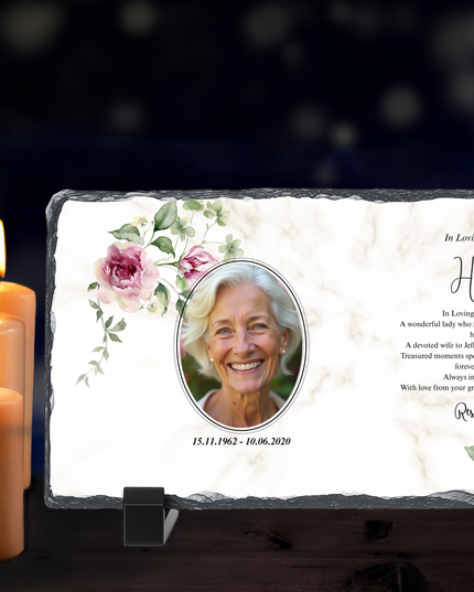 Personalised Memorial Photo Rock Slate 10x15cm | Grave Plaque | Waterproof Outdoor Memorial Gift | In Loving Memory - Demo Design Gifts