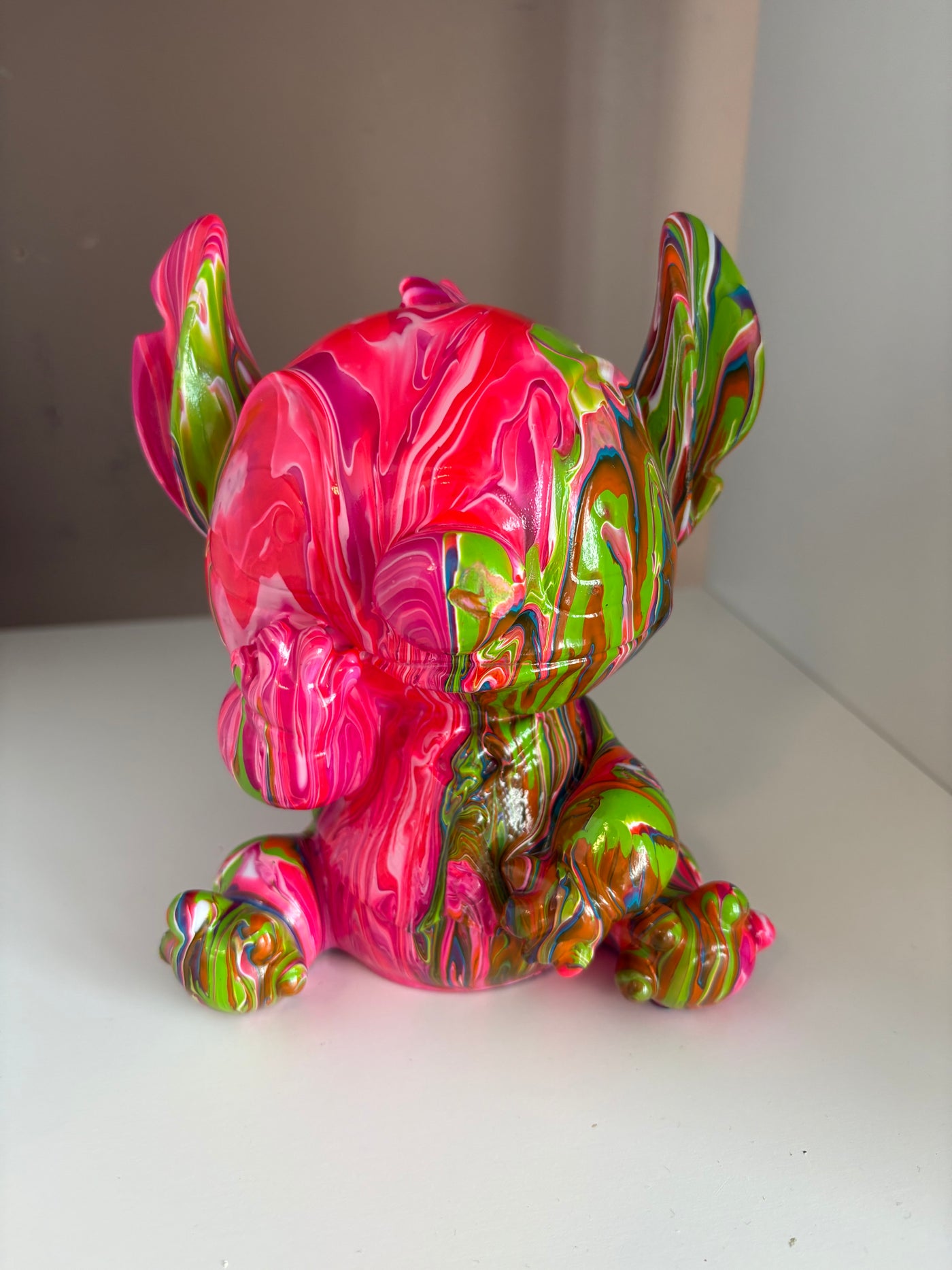 Stitch Pink & Green Money Box Acrylic Pouring Figure