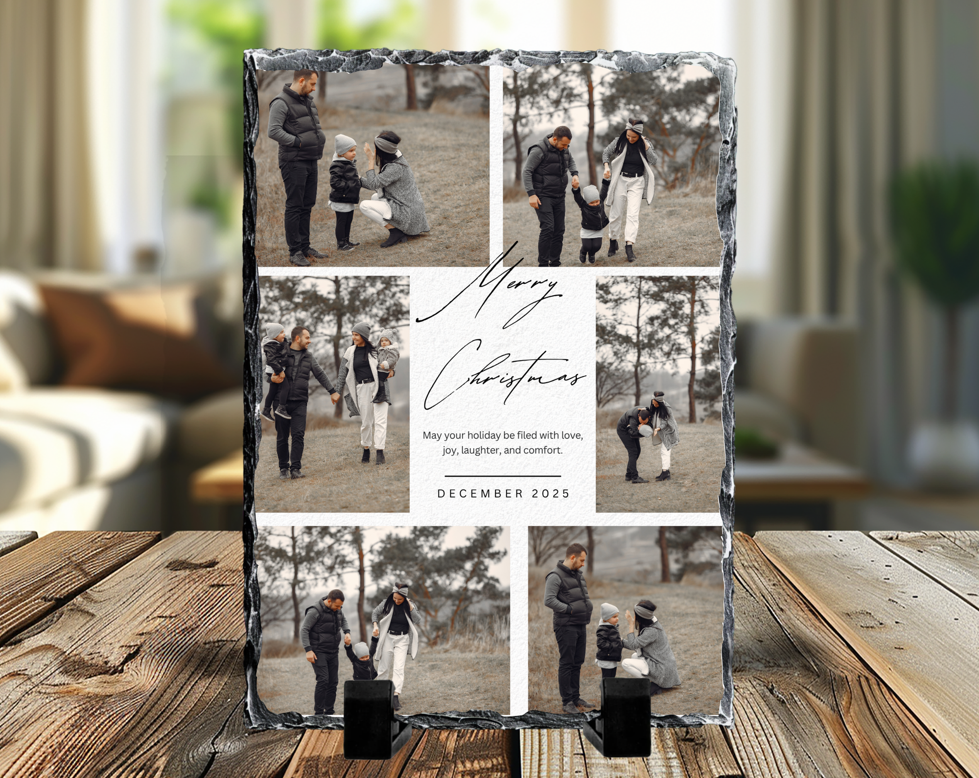 Merry Christmas 6 Image Rock Photo Slate, Christmas Gift