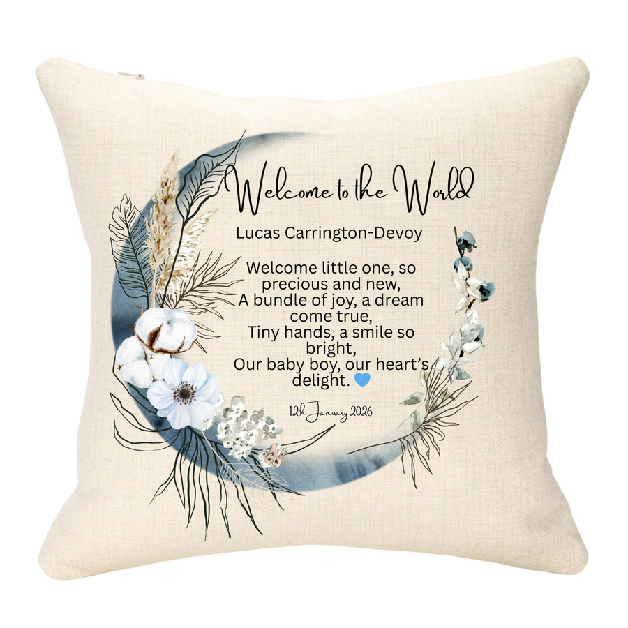 Welcome Baby Name and Poem Personalised Cushion