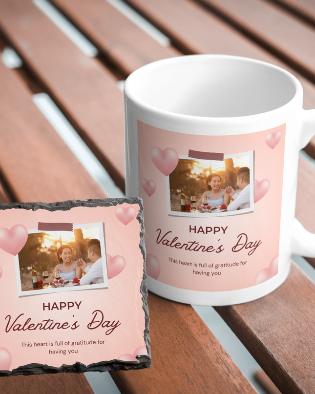 Valentines Day 11oz Mug and 9cm Rock Slate Coaster with 1 Image
