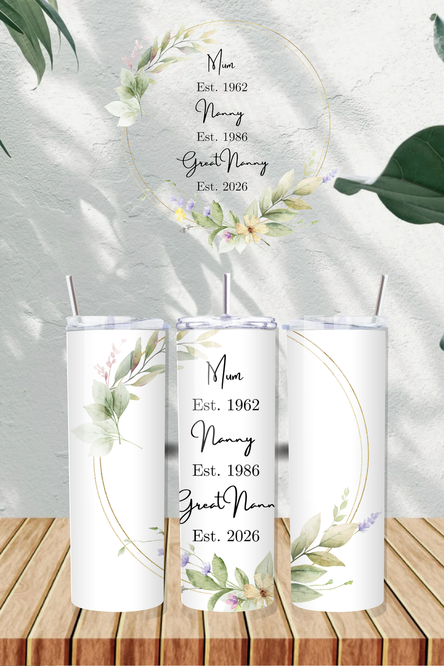 Personalised Green Flowers with Generations 20oz Tumbler