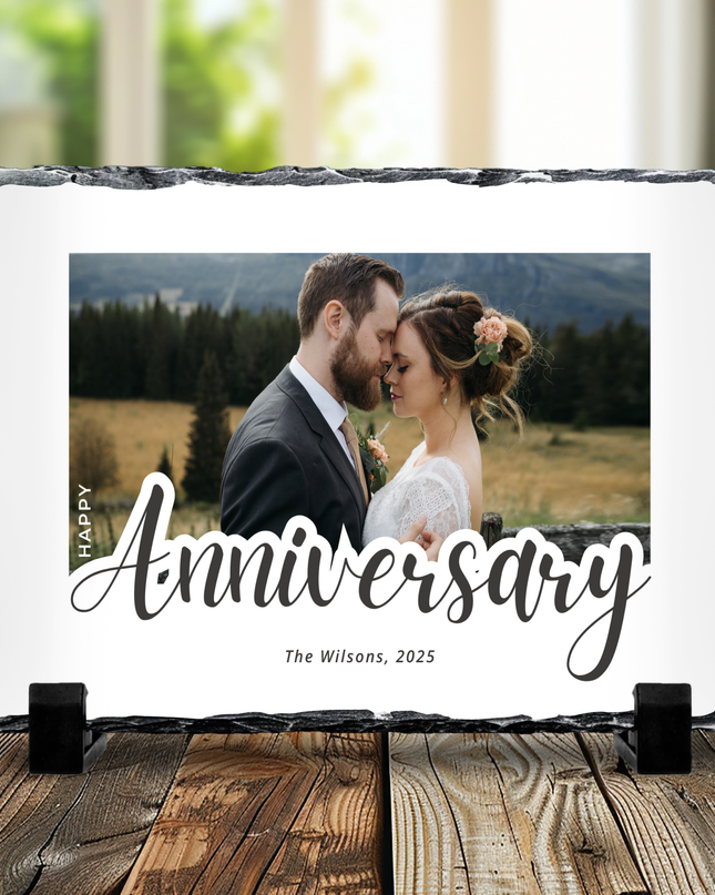 Happy Anniversary Photo Slate with Family Name and Date