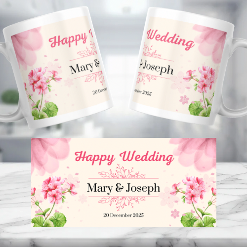 Wedding Pink Themed Personalised Photo Mug