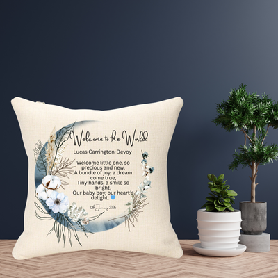 Welcome Baby Name and Poem Personalised Cushion