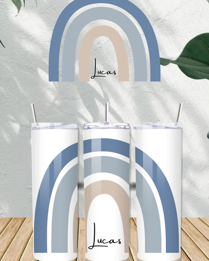 Personalised Blue Rainbow with Name 20oz Tumbler - Demo Design Gifts