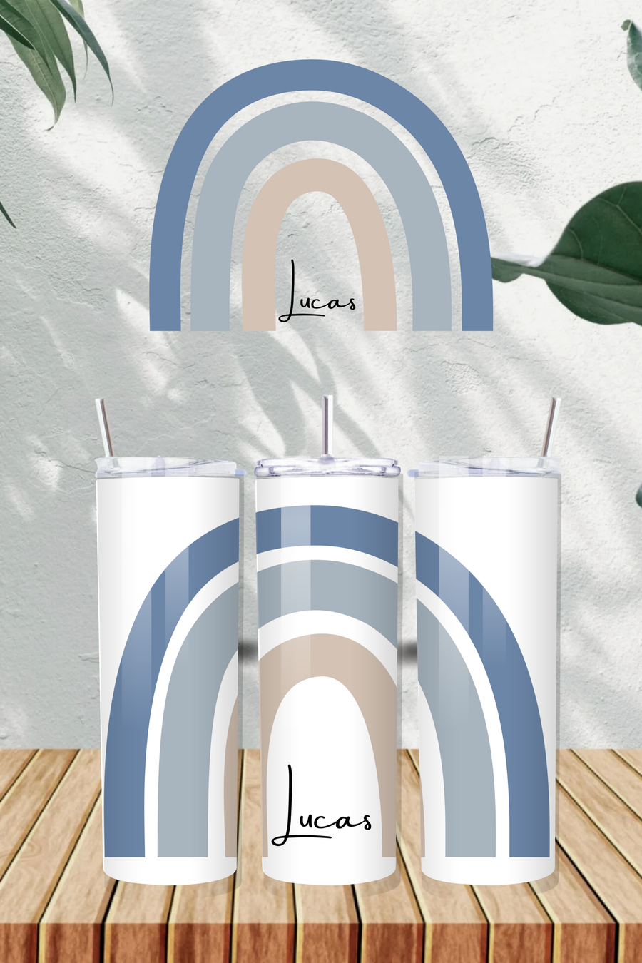 Personalised Blue Rainbow with Name 20oz Tumbler