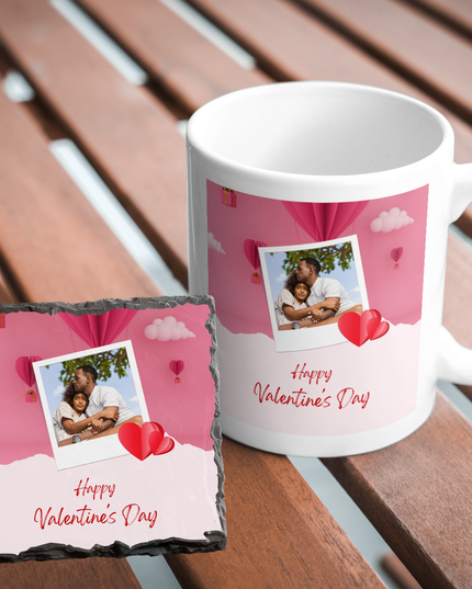 Valentines Day 11oz Mug and 9cm Rock Slate Coaster with 1 Image
