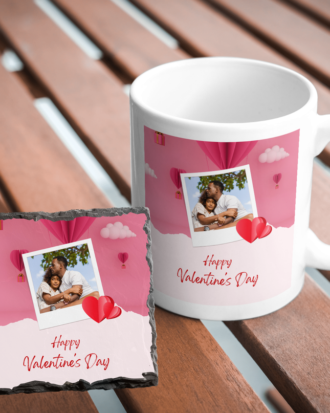 Valentines Day 11oz Mug and 9cm Rock Slate Coaster with 1 Image