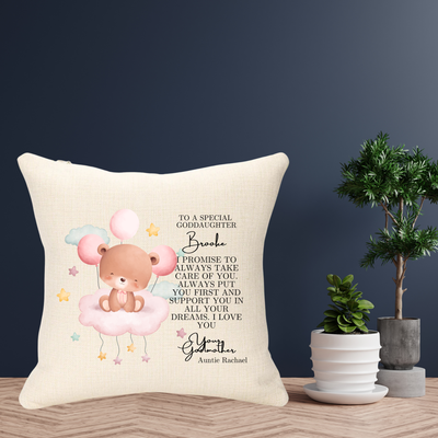 Godparent Girl Christening Personalised Cushion