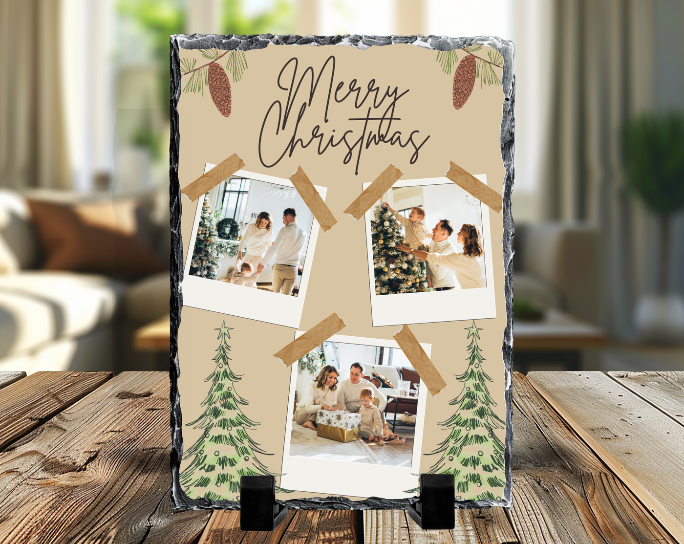 Merry Christmas 3 Image Rock Photo Slate, Christmas Gift