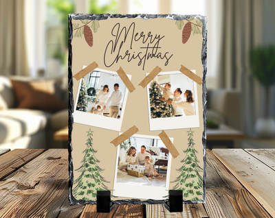 Merry Christmas 3 Image Rock Photo Slate, Christmas Gift