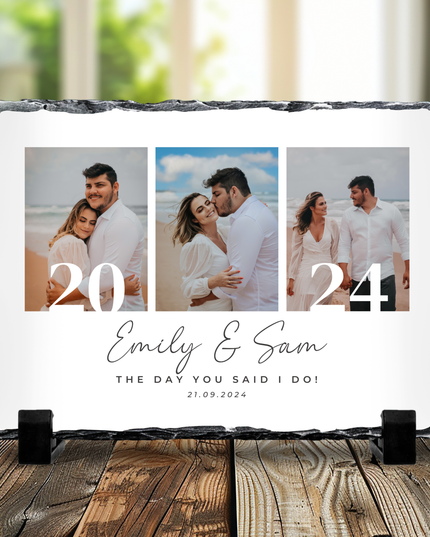 Happy Valentines Day, 3 Image Photo Slate with Dates, Names and Text