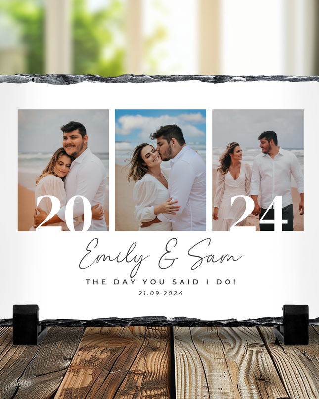 Happy Valentines Day, 3 Image Photo Slate with Dates, Names and Text