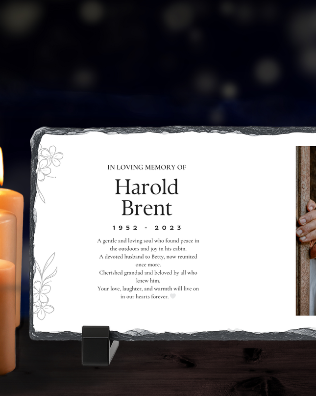 Personalised Memorial Photo Rock Slate 10x15cm | Grave Plaque | Waterproof Outdoor Memorial Gift | In Loving Memory - Demo Design Gifts