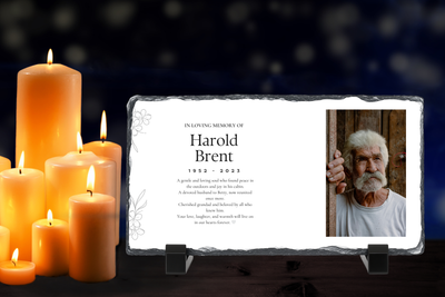 Personalised Memorial Photo Rock Slate 10x15cm | Grave Plaque | Waterproof Outdoor Memorial Gift | In Loving Memory