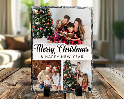 Merry Christmas 3 Image Rock Photo Slate, Christmas Gift