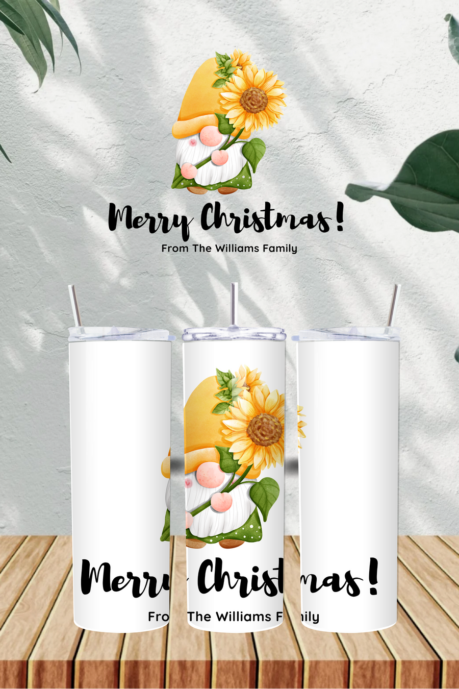 Personalised Merry Christmas Yellow Gnome 20oz Tumbler