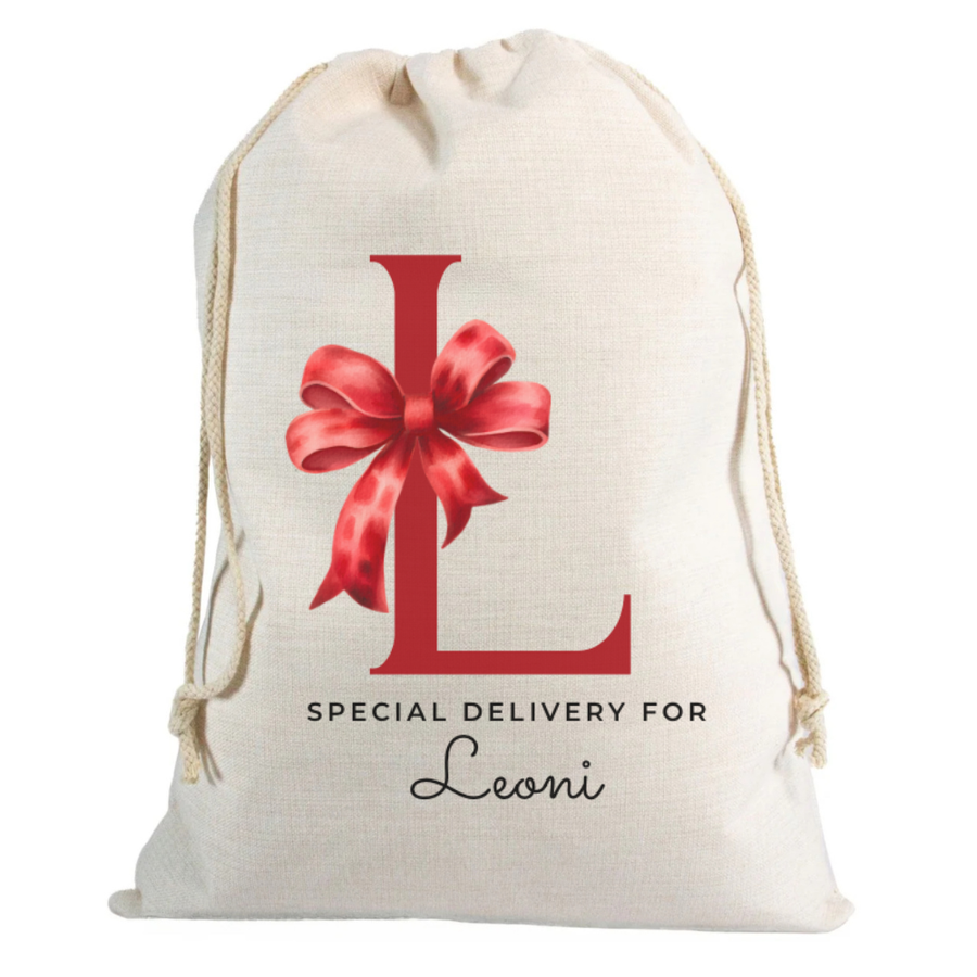 Christmas Sack Letter with Red Bow with Name